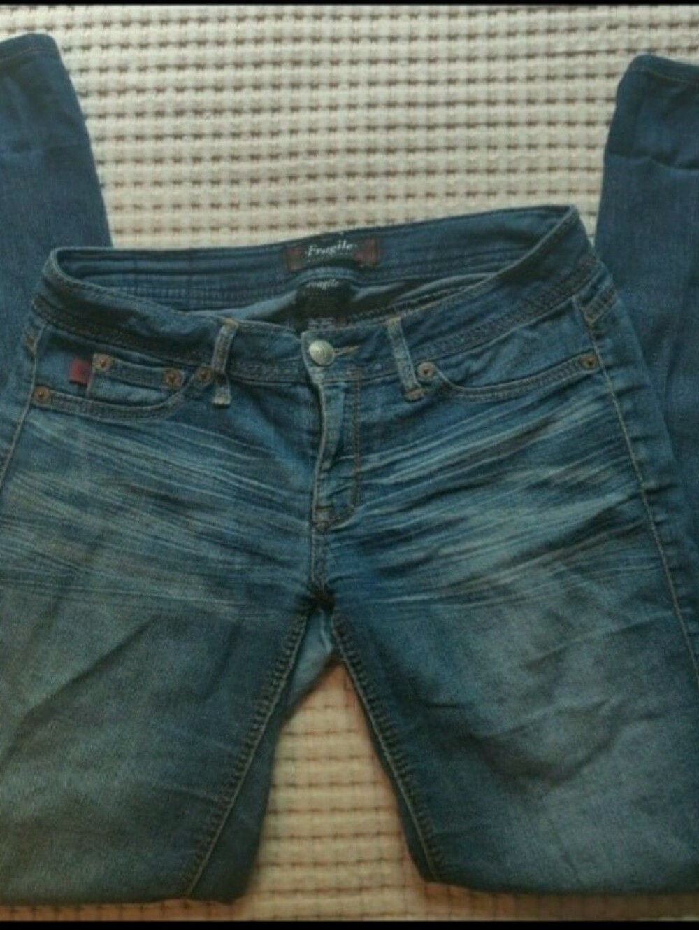 Women's Distressed Denim Blue Jeans Fragile Size 7 Cotton Polyester Spandex VGC